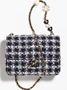 CHANEL Mini Flap Bag in Navy and White Tweed with Gold Chain